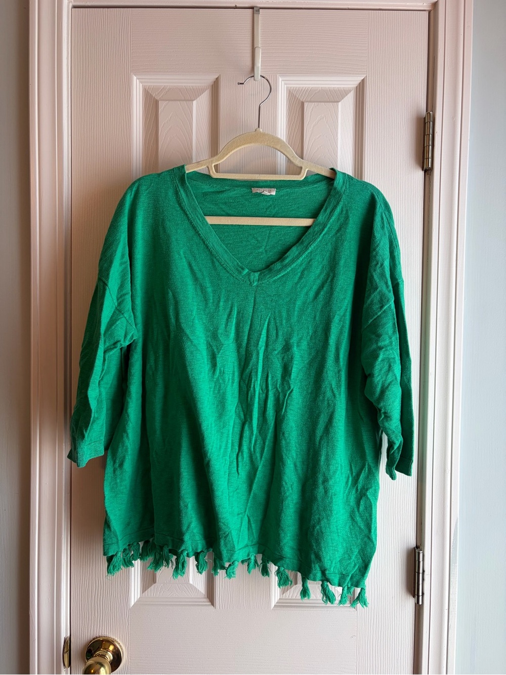 Talbots Bright Green V-Neck Fringe-Hem Top